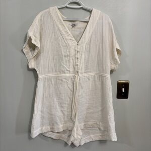 Madewell Lightestspun Cover-Up Drawstring Romper gauzy cotton white size medium